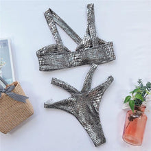 将图片加载到图库查看器，Elegant Women Bandage Swimwear Women Snake Bikini Swimsuit Female Gold Bikini Set Bathing Suit Swim Wear Women Shiny Bikini String Two Pieces Swimsuit Female Swimwear
