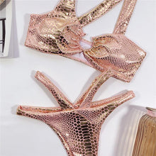将图片加载到图库查看器，Elegant Women Bandage Swimwear Women Snake Bikini Swimsuit Female Gold Bikini Set Bathing Suit Swim Wear Women Shiny Bikini String Two Pieces Swimsuit Female Swimwear
