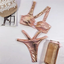 将图片加载到图库查看器，Elegant Women Bandage Swimwear Women Snake Bikini Swimsuit Female Gold Bikini Set Bathing Suit Swim Wear Women Shiny Bikini String Two Pieces Swimsuit Female Swimwear
