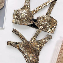将图片加载到图库查看器，Elegant Women Bandage Swimwear Women Snake Bikini Swimsuit Female Gold Bikini Set Bathing Suit Swim Wear Women Shiny Bikini String Two Pieces Swimsuit Female Swimwear
