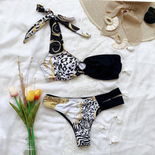 将图片加载到图库查看器，Elegant Women's One Shoulder Swimsuit Two Piece Swim Dress With Bikini Bottom Swim Bikini Bathing Suits New Print Stitching Bikini Swimming Fashion Swimwear For Spring Beach Surf
