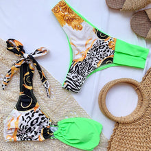 将图片加载到图库查看器，Elegant Women's One Shoulder Swimsuit Two Piece Swim Dress With Bikini Bottom Swim Bikini Bathing Suits New Print Stitching Bikini Swimming Fashion Swimwear For Spring Beach Surf
