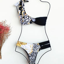 将图片加载到图库查看器，Elegant Women's One Shoulder Swimsuit Two Piece Swim Dress With Bikini Bottom Swim Bikini Bathing Suits New Print Stitching Bikini Swimming Fashion Swimwear For Spring Beach Surf
