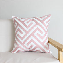 将图片加载到图库查看器，Embroidered Geometric Pillow Cover 100% Cotton Woolen Cushion Cover Modern Nordic Style Pink Blue Pillow Cover For Home Decor Embroidery Cushion Cover Decorative Throw Pillow Cover Geometric Invisible Pillow Cover for Living Room 45X45CM
