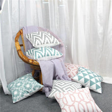 将图片加载到图库查看器，Embroidered Geometric Pillow Cover 100% Cotton Woolen Cushion Cover Modern Nordic Style Pink Blue Pillow Cover For Home Decor Embroidery Cushion Cover Decorative Throw Pillow Cover Geometric Invisible Pillow Cover for Living Room 45X45CM
