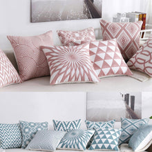 将图片加载到图库查看器，Embroidered Geometric Pillow Cover 100% Cotton Woolen Cushion Cover Modern Nordic Style Pink Blue Pillow Cover For Home Decor Embroidery Cushion Cover Decorative Throw Pillow Cover Geometric Invisible Pillow Cover for Living Room 45X45CM
