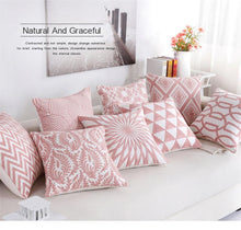 将图片加载到图库查看器，Embroidered Geometric Pillow Cover 100% Cotton Woolen Cushion Cover Modern Nordic Style Pink Blue Pillow Cover For Home Decor Embroidery Cushion Cover Decorative Throw Pillow Cover Geometric Invisible Pillow Cover for Living Room 45X45CM
