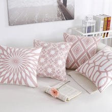 将图片加载到图库查看器，Embroidered Geometric Pillow Cover 100% Cotton Woolen Cushion Cover Modern Nordic Style Pink Blue Pillow Cover For Home Decor Embroidery Cushion Cover Decorative Throw Pillow Cover Geometric Invisible Pillow Cover for Living Room 45X45CM
