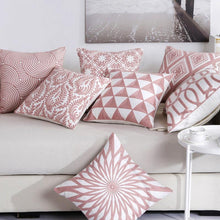 将图片加载到图库查看器，Embroidered Geometric Pillow Cover 100% Cotton Woolen Cushion Cover Modern Nordic Style Pink Blue Pillow Cover For Home Decor Embroidery Cushion Cover Decorative Throw Pillow Cover Geometric Invisible Pillow Cover for Living Room 45X45CM
