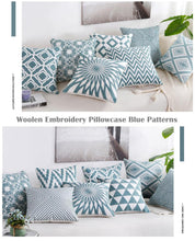 将图片加载到图库查看器，Embroidered Geometric Pillow Cover 100% Cotton Woolen Cushion Cover Modern Nordic Style Pink Blue Pillow Cover For Home Decor Embroidery Cushion Cover Decorative Throw Pillow Cover Geometric Invisible Pillow Cover for Living Room 45X45CM
