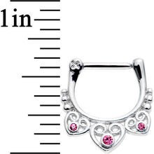 Load image into Gallery viewer, 16G 5/16 Pink Gem Heap of Hearts Septum Clicker
