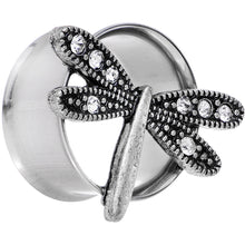Load image into Gallery viewer, 20mm Clear Gem Steel Hi Sky Dragonfly Double Flare Tunnel Plug Set
