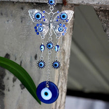Load image into Gallery viewer, Evil Eye Wind Chimes Home Wall Hanging Decor Blue Evil Eye Wall Hanging Ornament With Round Eye Design Metal Home Decor Protection And Good Luck Charm Gift Blessing Protection Gift Dream Catcher Blue Rhinestone Wind Chimes
