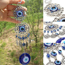 Load image into Gallery viewer, Evil Eye Wind Chimes Home Wall Hanging Decor Blue Evil Eye Wall Hanging Ornament With Round Eye Design Metal Home Decor Protection And Good Luck Charm Gift Blessing Protection Gift Dream Catcher Blue Rhinestone Wind Chimes

