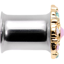 Load image into Gallery viewer, Pink Green White Gem Glam Flower Double Flare Tunnel Plug Set

