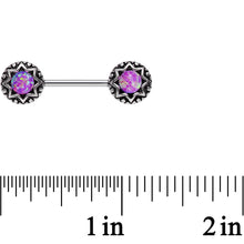 将图片加载到图库查看器，14G 5/8 Pink Synthetic Opal Lotus Flower Nipple Barbell Set
