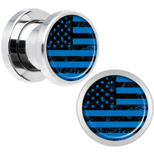 Load image into Gallery viewer, Blue American Flag Steel Screw Fit Plug Set 0G
