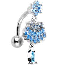 Load image into Gallery viewer, Aqua CZ Chandelier Top Mount Dangle Belly Ring
