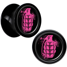 将图片加载到图库查看器，Black Acrylic Pink Grenade Saddle Plug Set 0G
