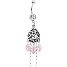 Load image into Gallery viewer, Pink Clear Gem Lovely Ladies Lattice Heart Dangle Belly Ring
