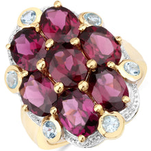 Load image into Gallery viewer, 11.22 Carat Genuine Rhodolite and Blue Topaz .925 Sterling Silver Ring
