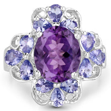 Load image into Gallery viewer, 4.88 Carat Genuine Amethyst and Tanzanite .925 Sterling Silver Ring
