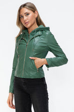 Load image into Gallery viewer, Women Classic Snobbish Faux Leather Zip-Up Drawstring Hooded Jacket Edgy &amp; Casual PU Leather Jacket For Streetwear
