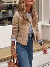 Load image into Gallery viewer, Luxury Camel Raw Hem Pocketed Round Neck Jacket Edgy &amp; Casual Lightweight Outerwear
