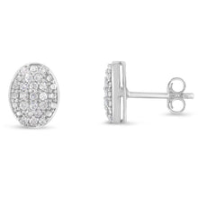 Load image into Gallery viewer, Sterling Silver Round Diamond Oval Cluster Earrings (1/2 cttw, I-J Color, I2-I3 Clarity)
