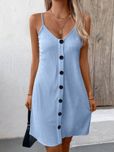 Load image into Gallery viewer, Elegant Textured V-Neck Sleeveless Mini Dress Chic Buttoned Summer Dress Classic Dress
