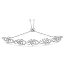 Load image into Gallery viewer, .925 Sterling Silver Miracle Set Diamond Accented Infinity Hearts 6â€-9â€ Adjustable Bolo Bracelet (H-I Color, I2-I3 Clarity)
