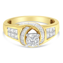 Load image into Gallery viewer, 14K Two-Toned Gold Round, Baguette and Princess Cut Diamond Ring (1 1/8 Cttw, H-I Color, SI2-I1 Clarity) - Size 6
