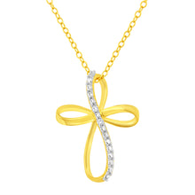 Load image into Gallery viewer, 10K Yellow Gold Plated .925 Sterling Silver Diamond Accent Cross Ribbon 18" Pendant Necklace (I-J Color, I2-I3 Clarity)
