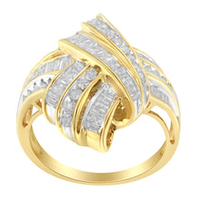 Load image into Gallery viewer, 10K Yellow Gold Plated .925 Sterling Silver 1.0 Cttw Round &amp; Baguette Diamond Knot Channel Statement Ring (I-J Color, I2-I3 Clarity) - Size 6
