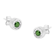 将图片加载到图库查看器，.925 Sterling Silver 1/4 Cttw Round Brilliant-Cut Green Diamond Miracle-Set Stud Earrings (Fancy Color-Enhanced, I1-I2 Clarity)
