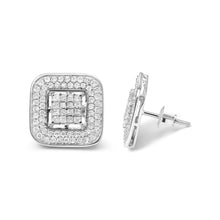 Load image into Gallery viewer, 10K White Gold 1.0 Cttw Round and Princess Cut Diamond Composite Open Halo Stud Earrings (H-I Color, SI1-SI2 Clarity)
