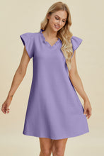 Load image into Gallery viewer, Double Take Full Size Ruffled V-Neck Cap Sleeve Dress – Ruffled V-Neck Dress, Cap Sleeve Dress, Elegant Ruffled Dress, Flattering V-Neck Dress, Stylish Full-Size Dress, Comfortable Ruffle Dress, Chic Cap Sleeve Dress
