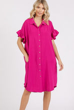 Load image into Gallery viewer, New Button Down Flounce Sleeve Dress with Pockets For Women – Trendy, Casual, Feminine, Practical &amp; Stylish Design For Any Occasion
