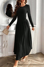 Load image into Gallery viewer, Ruched Round Neck Long Sleeve Dress Chic &amp; Figure-Flattering Dress For Women Luxury Black Dress
