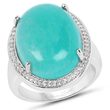 将图片加载到图库查看器，15.09 Carat Genuine Amazanite And White Topaz .925 Sterling Silver Ring
