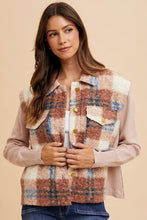Load image into Gallery viewer, Women Brown Faux Fur Plaid Button-Up Jacket Soft Jacket For Girls Jacket With Closure

