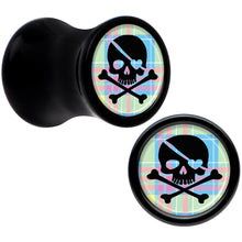 Load image into Gallery viewer, Black Acrylic Pink Green Plaid Heart Skull Saddle Plug Set 2G
