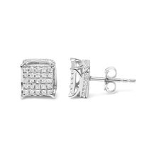 将图片加载到图库查看器，10K White Gold 1/2 Cttw Princess Cut Diamond Square Shaped Multi Stone Stud Earrings (H-I Color, SI1-SI2 Clarity)
