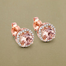 将图片加载到图库查看器，0.93 Carat Genuine Morganite and White Diamond 14K Rose Gold Earrings
