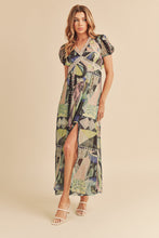 将图片加载到图库查看器，Lace Detail Slit Geometric Print Short Sleeve Maxi Comfortable Dress For Women, Elegant Lace, Alluring Slit, Sophisticated Geometric Print for Casual &amp; Dressy Occasions
