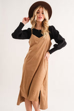 将图片加载到图库查看器，Faux Suede Cut Edge Slit Cami Midi Dress – Elegant Midi Dress, Faux Suede Dress, Chic Slit Dress, Sophisticated Dress, Versatile Cami Dress
