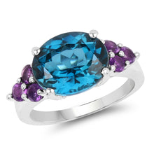 Load image into Gallery viewer, 6.60 Carat Genuine London Blue Topaz &amp; Amethyst .925 Sterling Silver Ring
