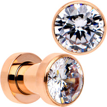 Load image into Gallery viewer, Clear CZ Gem Rose Gold PVD Glitzy Screw Fit Tunnel Plug Set
