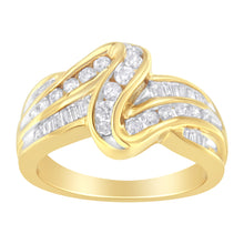 Load image into Gallery viewer, 10K Yellow Gold 3/4 Cttw Channel Set Round and Baguette-cut Diamond Double Shank Bypass Ring (J-K Color, I1-I2 Clarity) - Size 6.75

