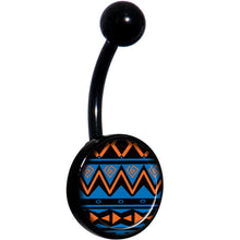 将图片加载到图库查看器，Blue Orange Tribal Print Black Belly Ring
